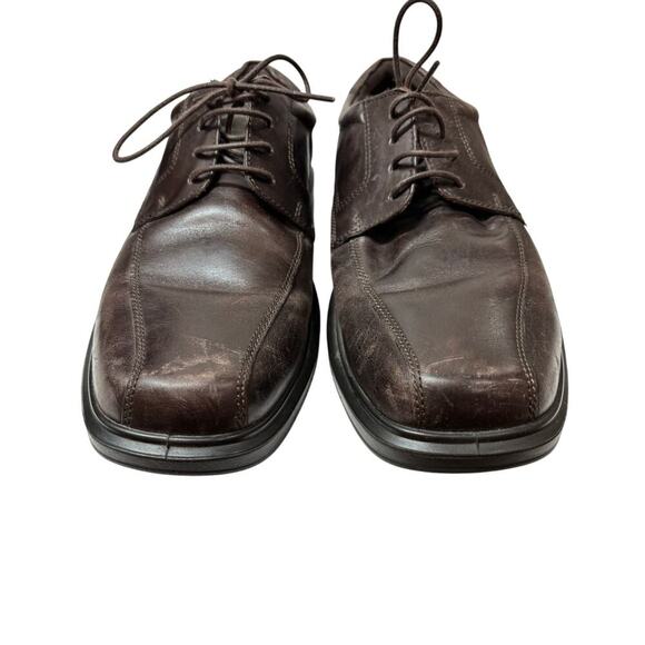 Ecco Men 11.5 Brown Leather Moc Toe Derby Oxfords Square Toe Casual - Picture 2 of 8